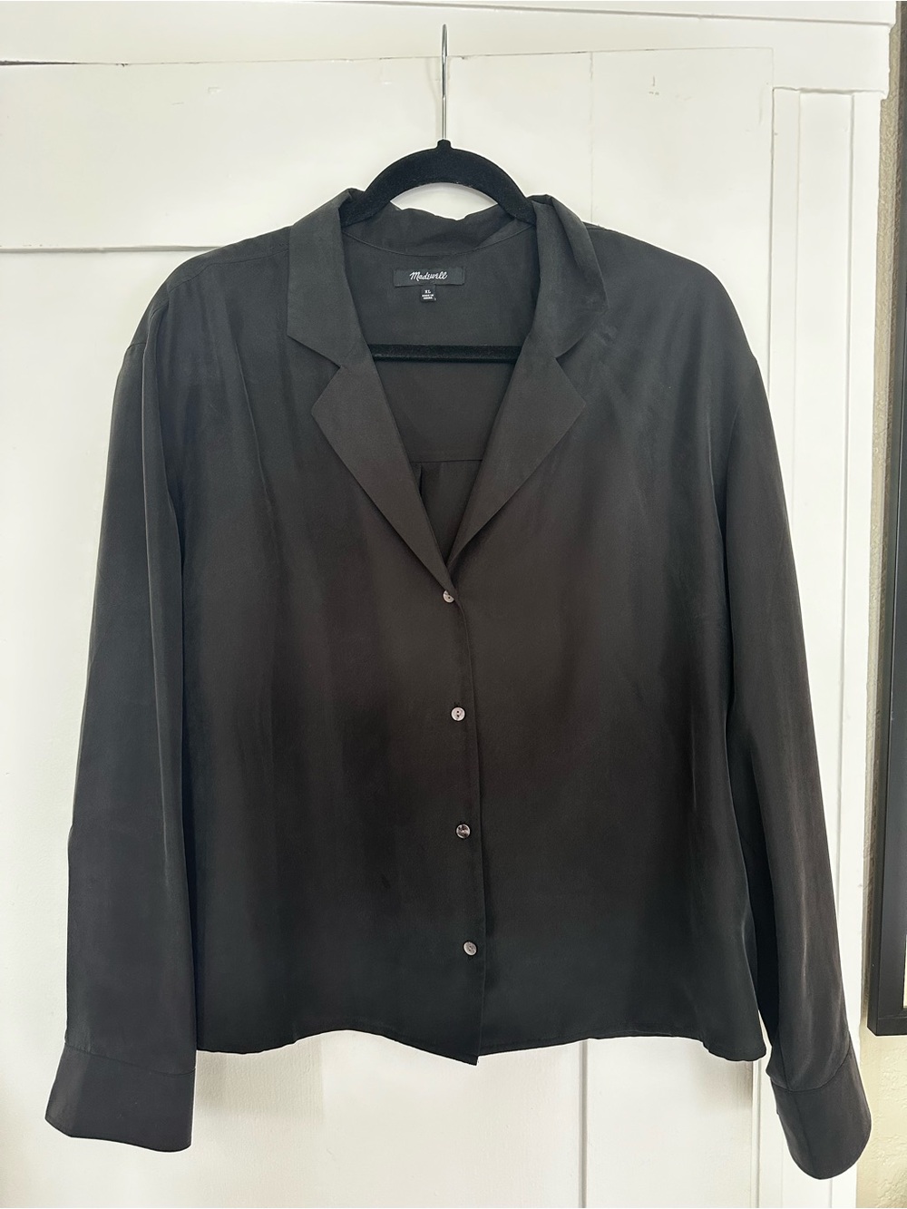 Madewell Black Button-Front Silk Blouse